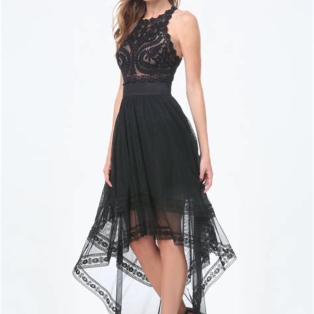 Bebe black embroidered tulle dress